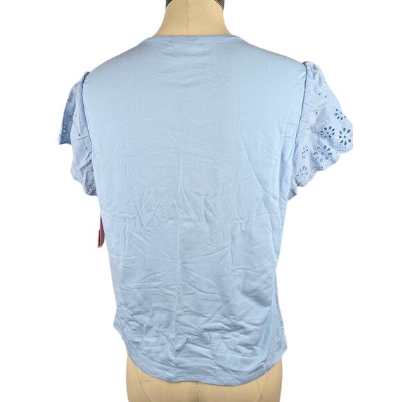 Riley‎ & Rae Mae Eyelet Sleeve Top Size L Icy Blue Short Sleeve *Flaw* - Picture 2 of 5